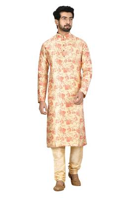 Gold printed art silk kurta-pajama 1