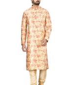 Gold printed art silk kurta-pajama