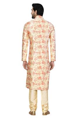 Gold printed art silk kurta-pajama 2