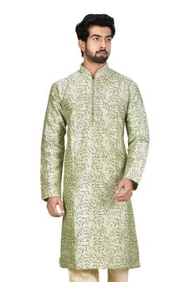 Green printed art silk kurta-pajama 1