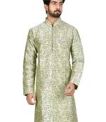 Green printed art silk kurta-pajama