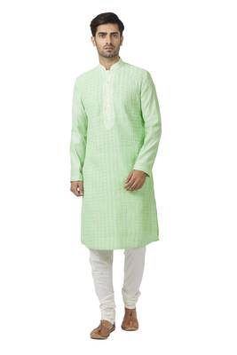 Green printed blended cotton kurta-pajama 1