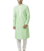 Green printed blended cotton kurta-pajama