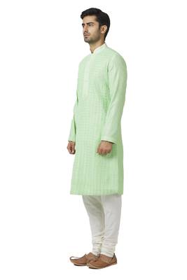 Green printed blended cotton kurta-pajama 3