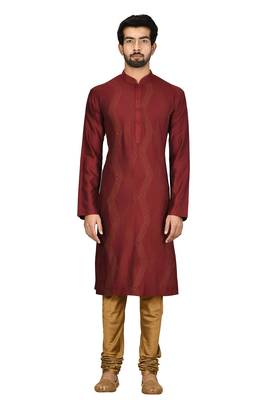 Maroon printed blended cotton kurta-pajama 1