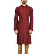 Maroon printed blended cotton kurta-pajama