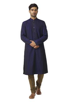Blue printed blended cotton kurta-pajama 1