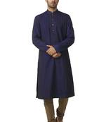Blue printed blended cotton kurta-pajama