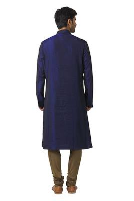 Blue printed blended cotton kurta-pajama 2