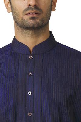 Blue printed blended cotton kurta-pajama 4