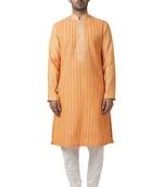 Orange printed blended cotton kurta-pajama