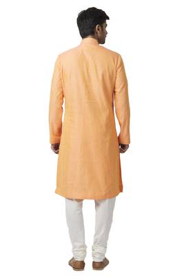 Orange printed blended cotton kurta-pajama 2