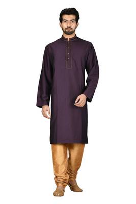 Purple printed blended cotton kurta-pajama 3