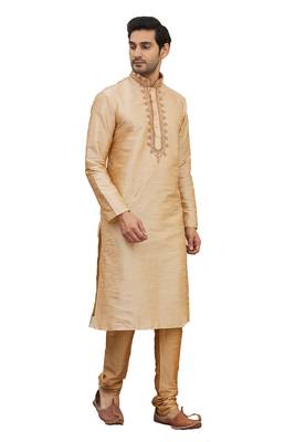 Gold printed art silk kurta-pajama 1
