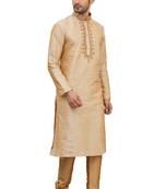 Gold printed art silk kurta-pajama