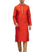 Orange printed art silk kurta-pajama