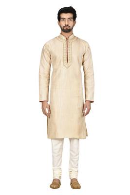 White printed blended cotton kurta-pajama 1