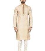 White printed blended cotton kurta-pajama