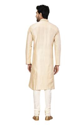 White printed blended cotton kurta-pajama 2