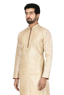White printed blended cotton kurta-pajama 4