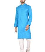 Blue printed blended cotton kurta-pajama