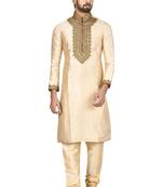 Gold printed art silk kurta-pajama