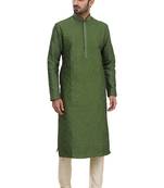 Green embroidered art silk kurta-pajama
