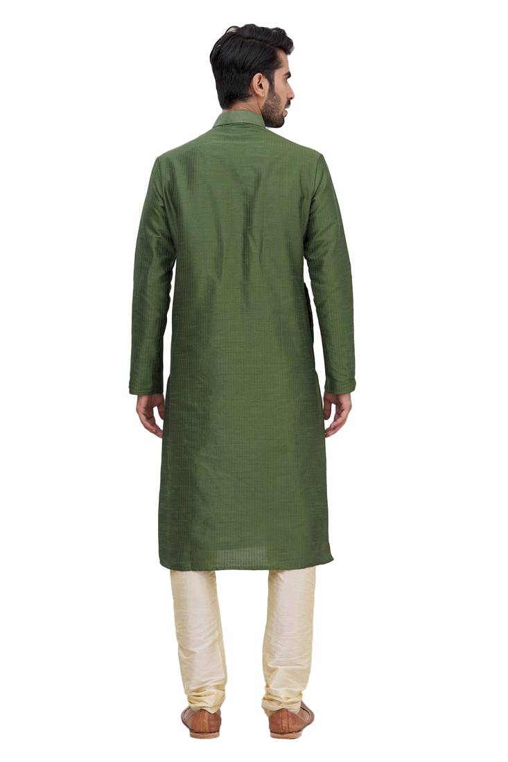 Green embroidered art silk kurta-pajama