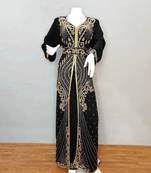Black luxurious Moroccan Kaftan With Sun-proof hijab.