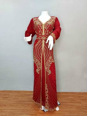 Maroon Moroccan Kaftan With Sun-proof hijab 1