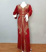 Maroon luxurious Moroccan Kaftan With Sun-proof hijab.