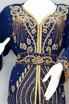 Navy blue Moroccan Kaftan With Sun-proof hijab