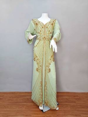 Light Green Moroccan Kaftan	With Sun-proof hijab 1