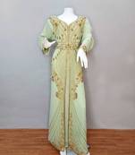Light Green luxurious Moroccan Kaftan	With Sun-proof hijab.