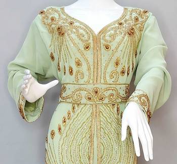 Light Green Moroccan Kaftan	With Sun-proof hijab 2