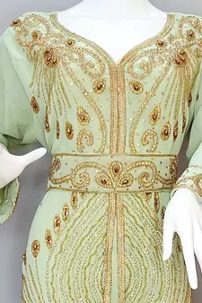 Light Green Moroccan Kaftan	With Sun-proof hijab