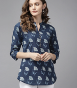 Blue printed cotton cotton-tops