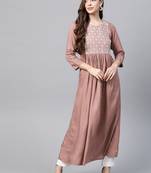 Peach embroidered viscose rayon long-dresses