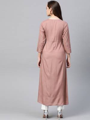 Peach embroidered viscose rayon long-dresses 2