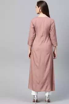 Peach embroidered viscose rayon long-dresses