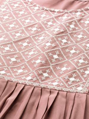 Peach embroidered viscose rayon long-dresses 4