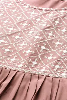 Peach embroidered viscose rayon long-dresses