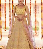 Yellow gota, zarkan and thread embroidered organza Semi Stitched Lehenga Choli for wedding