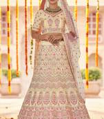 Yellow Sequins, zarkan and thread embroidered crepe Silk Semi Stitched wedding Lehenga