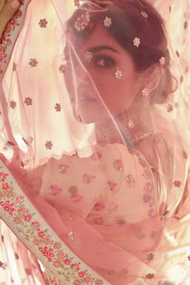 Yellow Sequins, zarkan and thread embroidered crepe Silk Semi Stitched wedding Lehenga 3