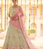 Green Zari, zarkan, gota and thread embroidered Georgette Semi Stitched wedding Lehenga