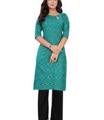 Teal printed rayon long-kurtis