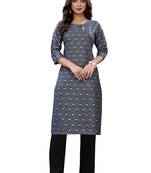 Grey printed cotton long-kurtis