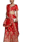 Red diamond satin semi stitched lehenga