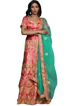 Pink diamond satin semi stitched lehenga